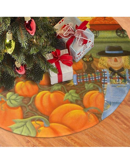 Tree Skirts Fall Harvest Autumn Pumpkin Owl Scarecrow Farmhouse Country Themed Round Christmas Xmas Tree Skirt Carpet Mat Rug...