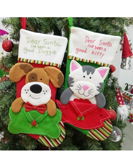 Stockings & Holders Christmas Hanging Decor Stockings- Large Size 3D Pet Plush Stockings for Festival Decorations - Dog & Cat...