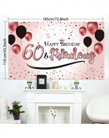 Photobooth Props 60th Rose Gold Birthday Party Decoration- Extra Large Fabric Sign Poster for Women 60th Anniversary Photo Bo...