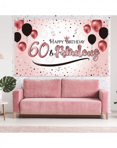 Photobooth Props 60th Rose Gold Birthday Party Decoration- Extra Large Fabric Sign Poster for Women 60th Anniversary Photo Bo...