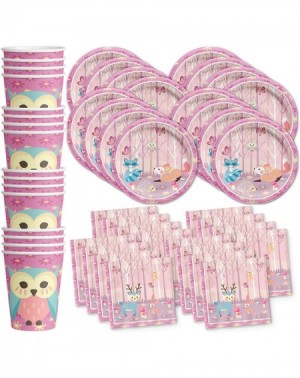 Party Packs Girl Woodland Animals Pink Birthday Party Supplies Set Plates Napkins Cups Tableware Kit for 16 - CT17YA2T3GY $17.32