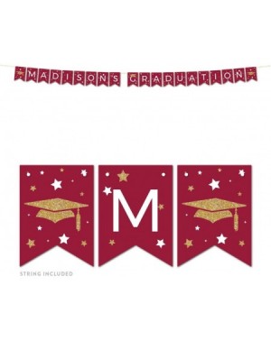 Favors Burgundy Maroon and Gold Glittering Graduation Party Collection- Personalized Hanging Pennant Party Banner with String...