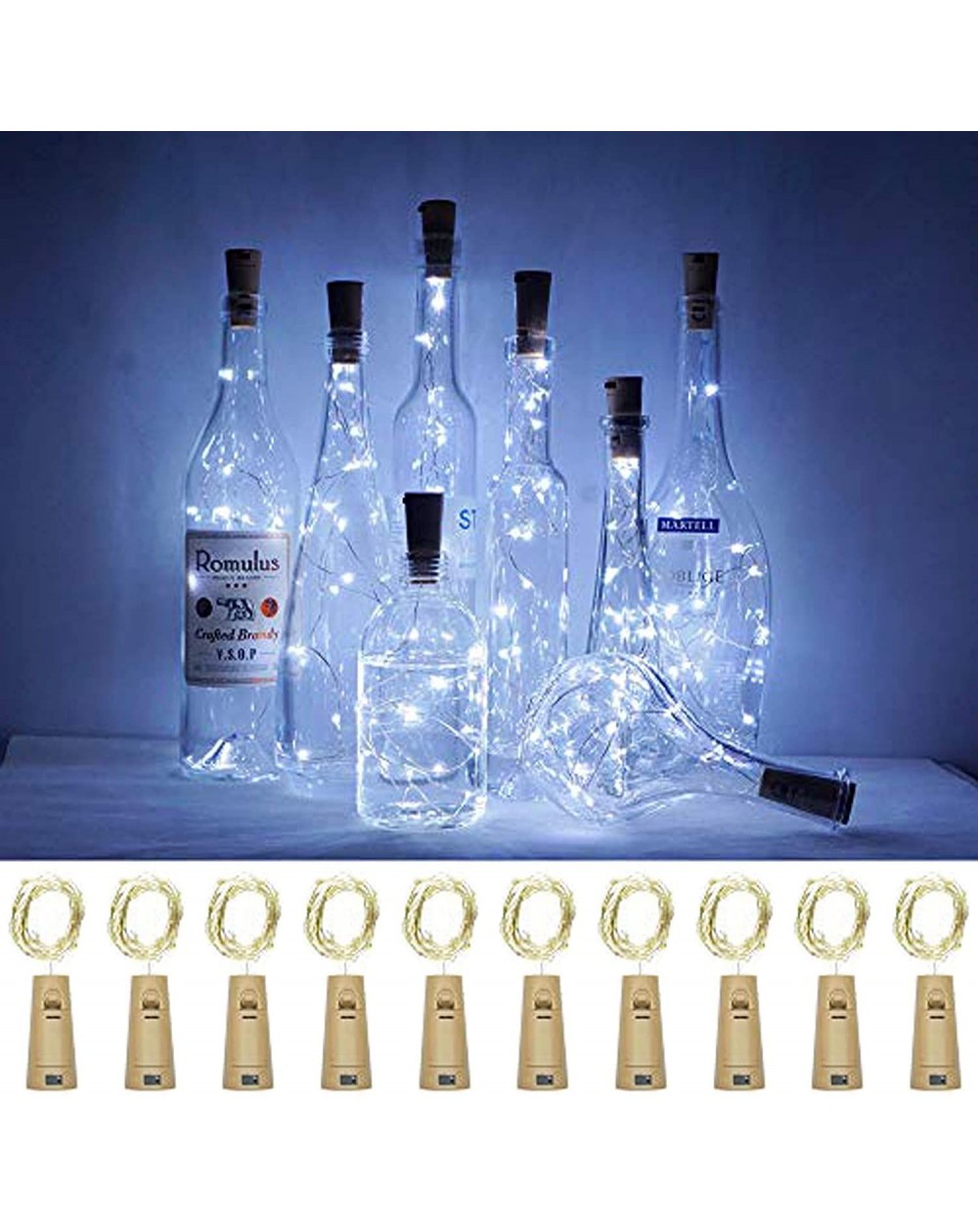 Indoor String Lights Wine Bottle Lights with Cork- 10 Pack 12 LED Battery Operated LED Fairy Mini String Lights for DIY- Part...