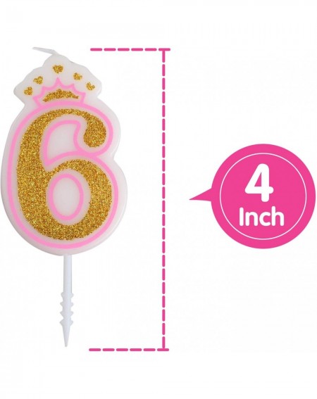 Cake Decorating Supplies Number 6 Giltter Candle-Number 0-9 Birthday Candle for Girl Boy Birthday Cake Topper Decoration(Pink...