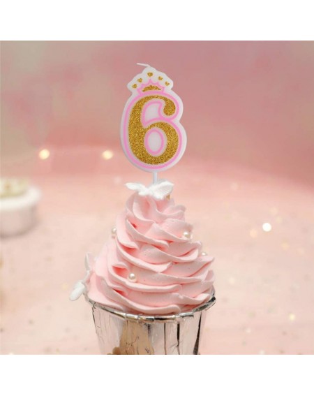 Cake Decorating Supplies Number 6 Giltter Candle-Number 0-9 Birthday Candle for Girl Boy Birthday Cake Topper Decoration(Pink...