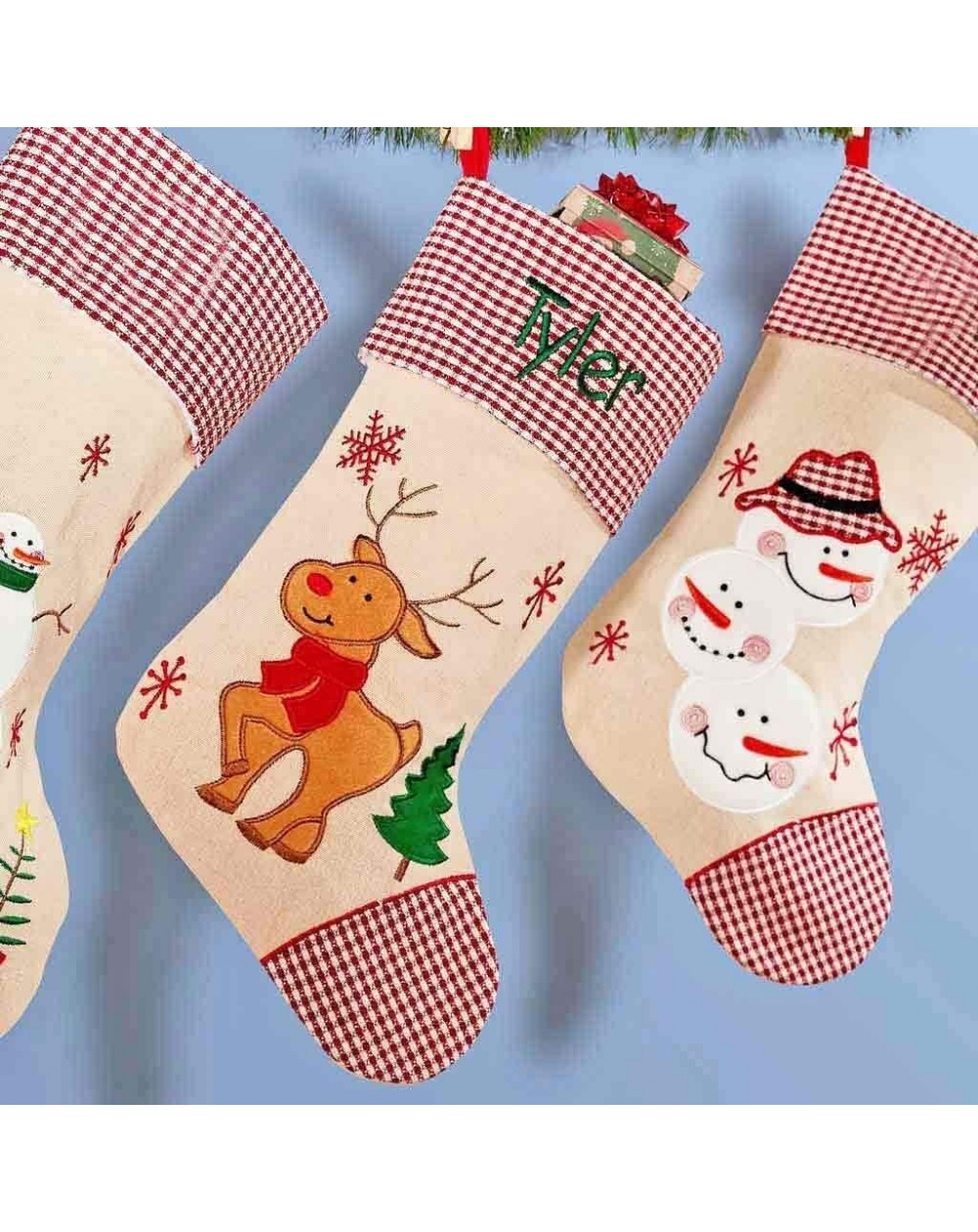 Stockings & Holders Personalized Festive Plaid Burlap Christmas Stocking (Reindeer) - Reindeer - C818LRA9XX0 $20.28