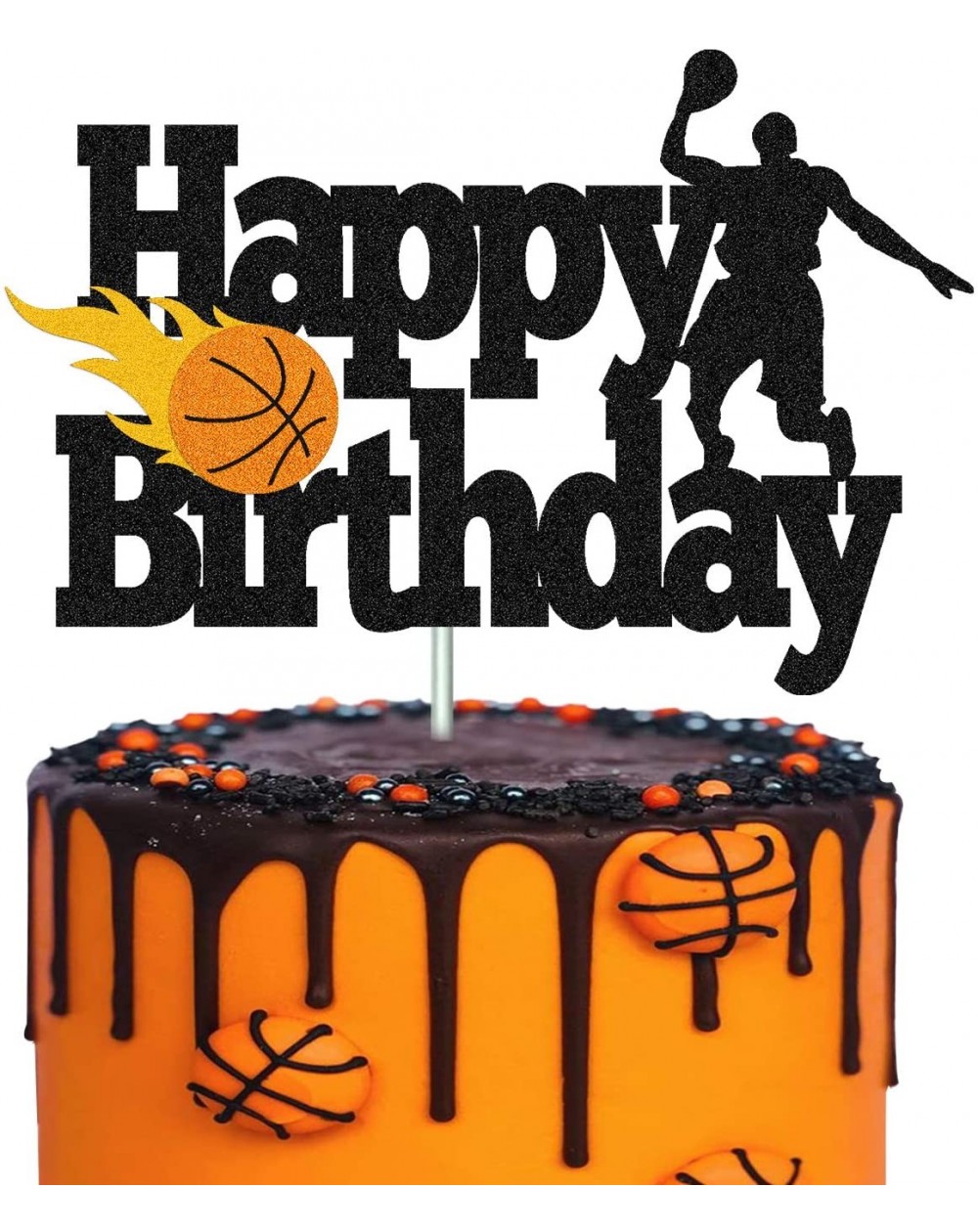 Cake & Cupcake Toppers Basketball Cake Topper Happy Birthday Sign Basketball Player Scene Themed for Man Boy Birthday Party S...