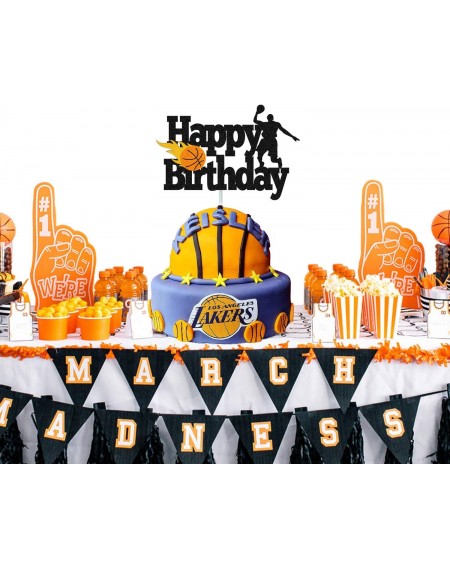 Cake & Cupcake Toppers Basketball Cake Topper Happy Birthday Sign Basketball Player Scene Themed for Man Boy Birthday Party S...