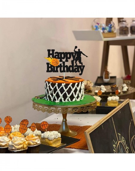 Cake & Cupcake Toppers Basketball Cake Topper Happy Birthday Sign Basketball Player Scene Themed for Man Boy Birthday Party S...