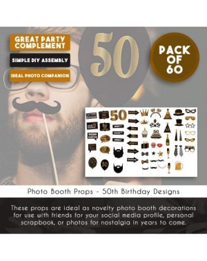 Photobooth Props 50th Birthday Photo Booth Props - 60-Pack Birthday Party Supplies- Selfie Props- Party Favors for Cocktail P...