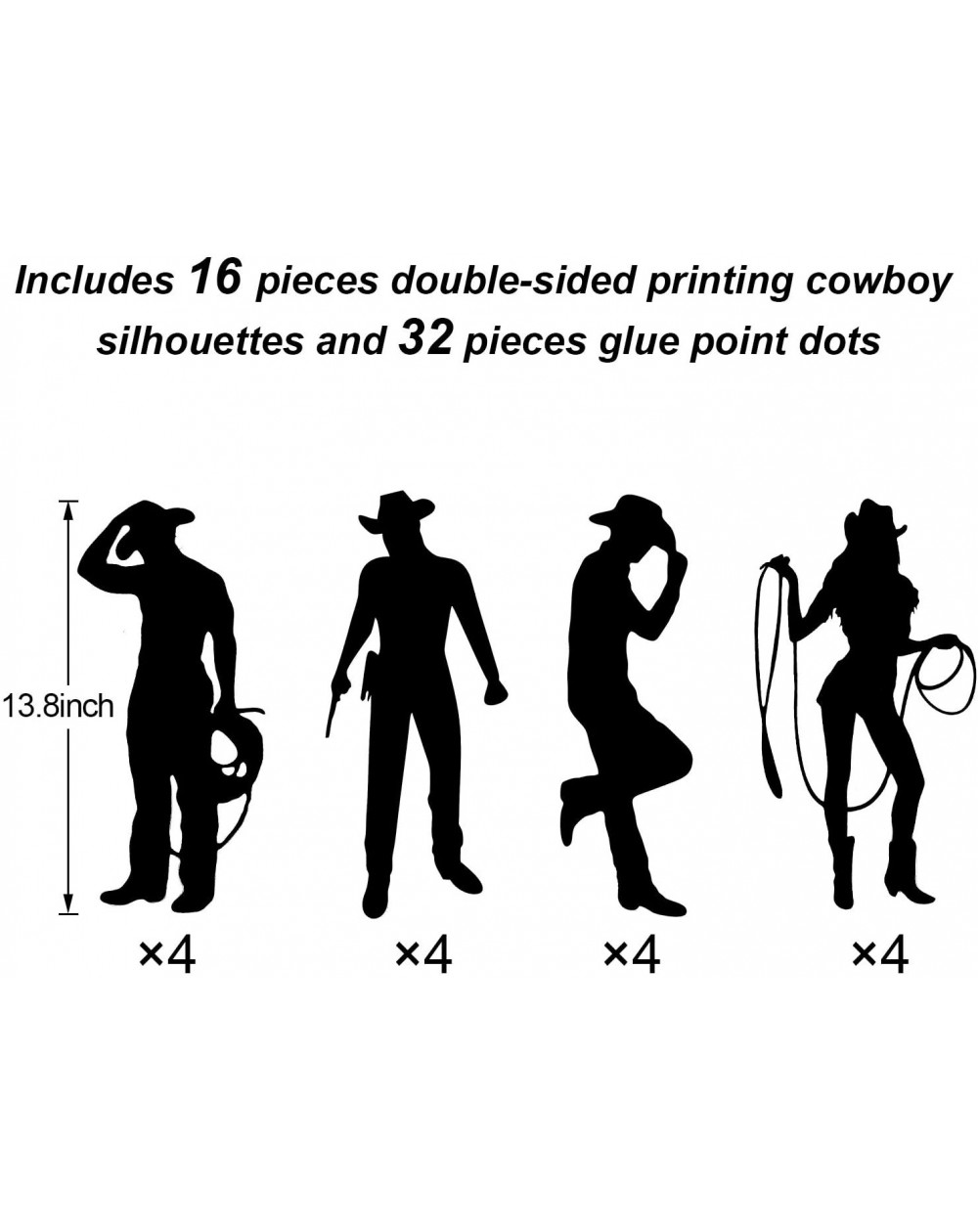 16 Pieces Cowboy Silhouettes Cowboy Cutouts Western Theme Party ...