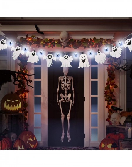 Outdoor String Lights Halloween Lights-9.84ft 12 LEDs 3D White Ghost String Lights with 11 Pieces Ghost Cardboard Cutout and ...