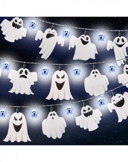 Outdoor String Lights Halloween Lights-9.84ft 12 LEDs 3D White Ghost String Lights with 11 Pieces Ghost Cardboard Cutout and ...