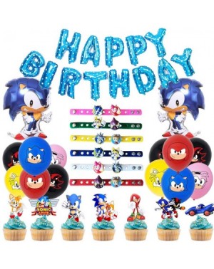 Party Packs 76 Pack Sonic Hedgehog Birthday Decorations Party Supplies- Included Sonic Birthday Party Banner Balloons Cupcake...