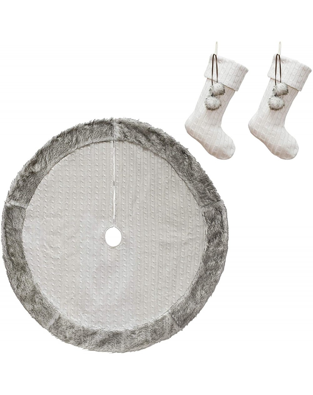 Tree Skirts 3-Piece of 2 Christmas Stockings- One Tree Skirt - Ivory Knit - CU198SURNXX $36.14