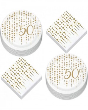 Party Packs 50th Party Supplies for Milestone Birthdays and Anniversaries - Gold Metallic Sparkle and Shine Paper Dessert Pla...