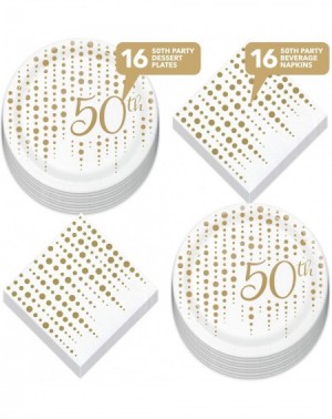 Party Packs 50th Party Supplies for Milestone Birthdays and Anniversaries - Gold Metallic Sparkle and Shine Paper Dessert Pla...