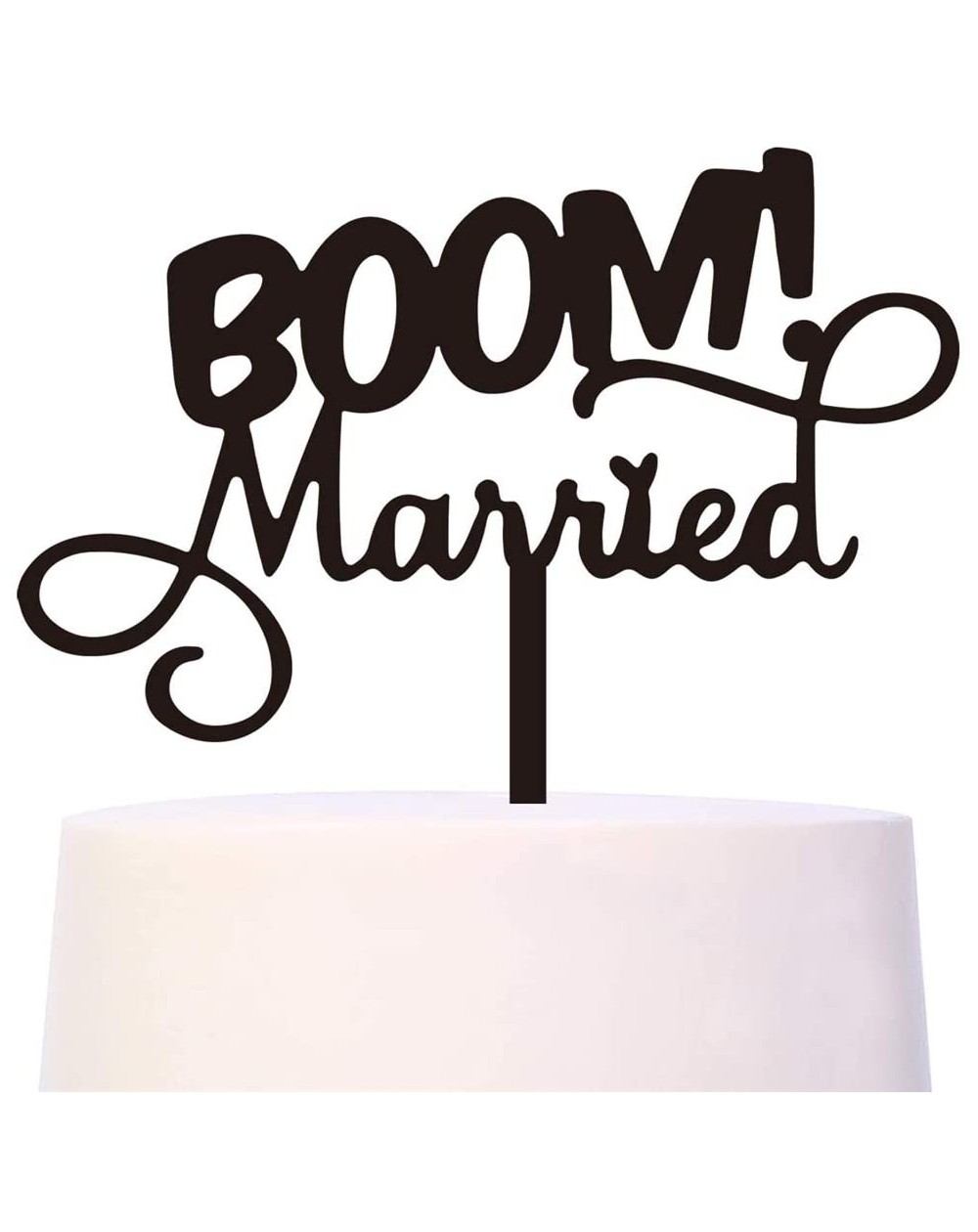 Cake & Cupcake Toppers Boom Married Wedding Cake Topper-Funny Bride and Groom Cake Decoration- Engagement- Bridal Shower- Vow...