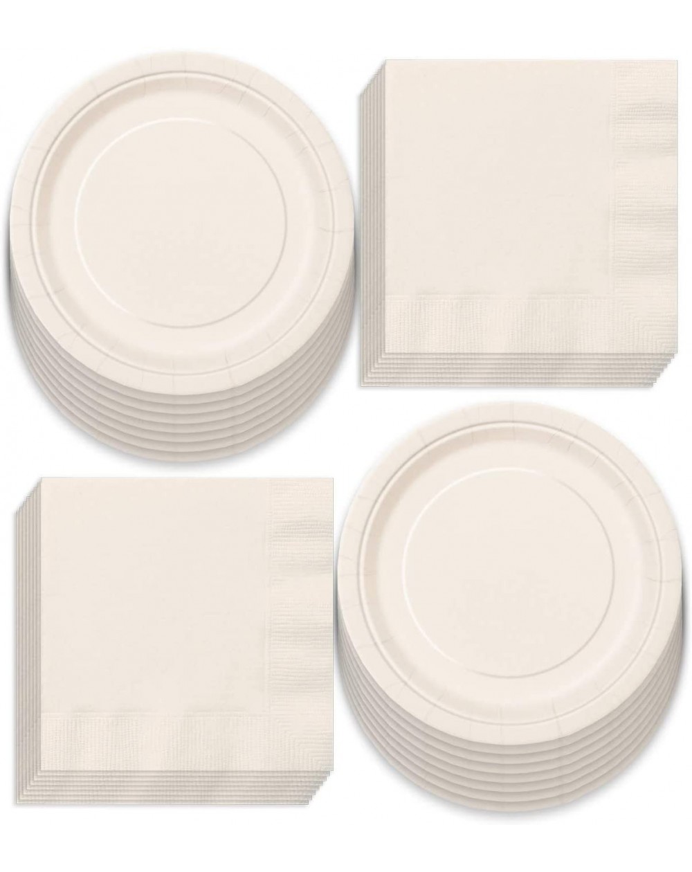 Party Packs Solid Ivory Paper Dinner Plates and Luncheon Napkins- Off-White Party Supplies and Table Decorations (Serves 16) ...