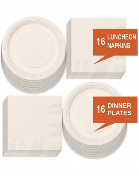 Party Packs Solid Ivory Paper Dinner Plates and Luncheon Napkins- Off-White Party Supplies and Table Decorations (Serves 16) ...