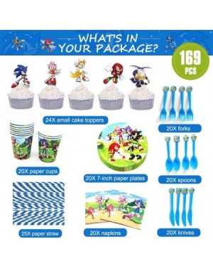 Party Packs Sonic the hedgehog party supplies- Sonic Party Decorations Included Plates- Cups- Tableware- Napkins- Cake Topper...