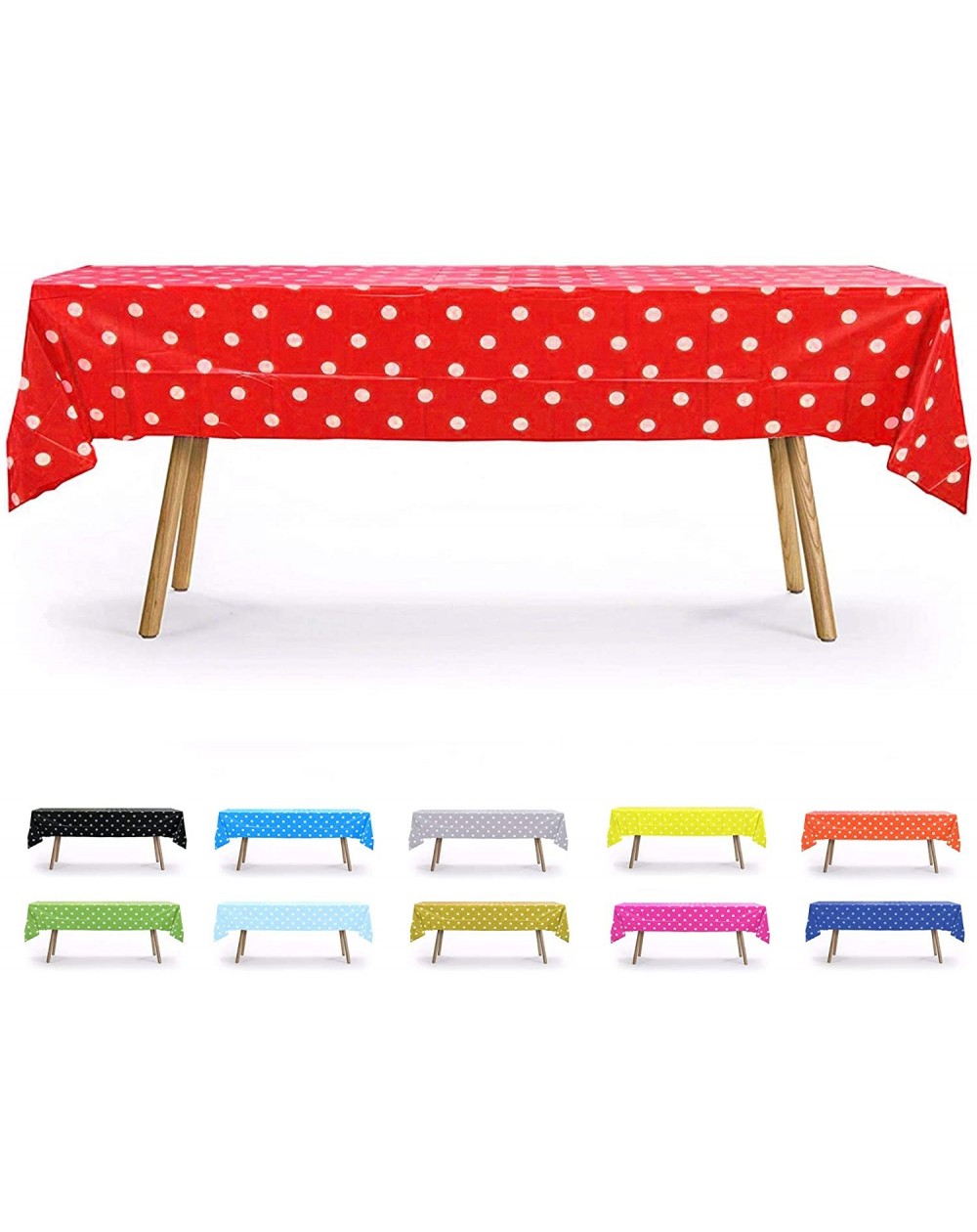 Tablecovers Table Cloth- 12 Pack- Red Polka Dot- 54" x 108"- Rectangular Waterproof Plastic Tablecloth- Reusable Heavy Duty P...