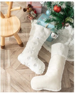 Stockings & Holders 2 Pack Snowy White Christmas Stockings with Faux Fur- Plush 22 inches Xmas Stocking with Silver Embroider...