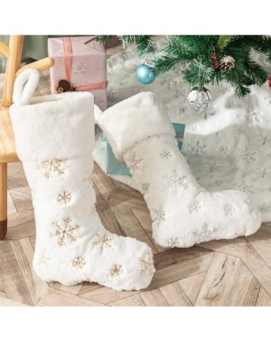 Stockings & Holders 2 Pack Snowy White Christmas Stockings with Faux Fur- Plush 22 inches Xmas Stocking with Silver Embroider...