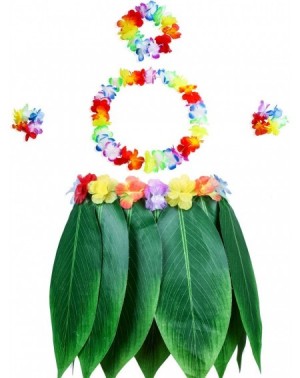 Favors Ti Leaf Hula Skirt Hawaiian Luau Green Grass Skirt with Flower Leaf Leis-Necklaces Bracelets and Headband for Luau Par...