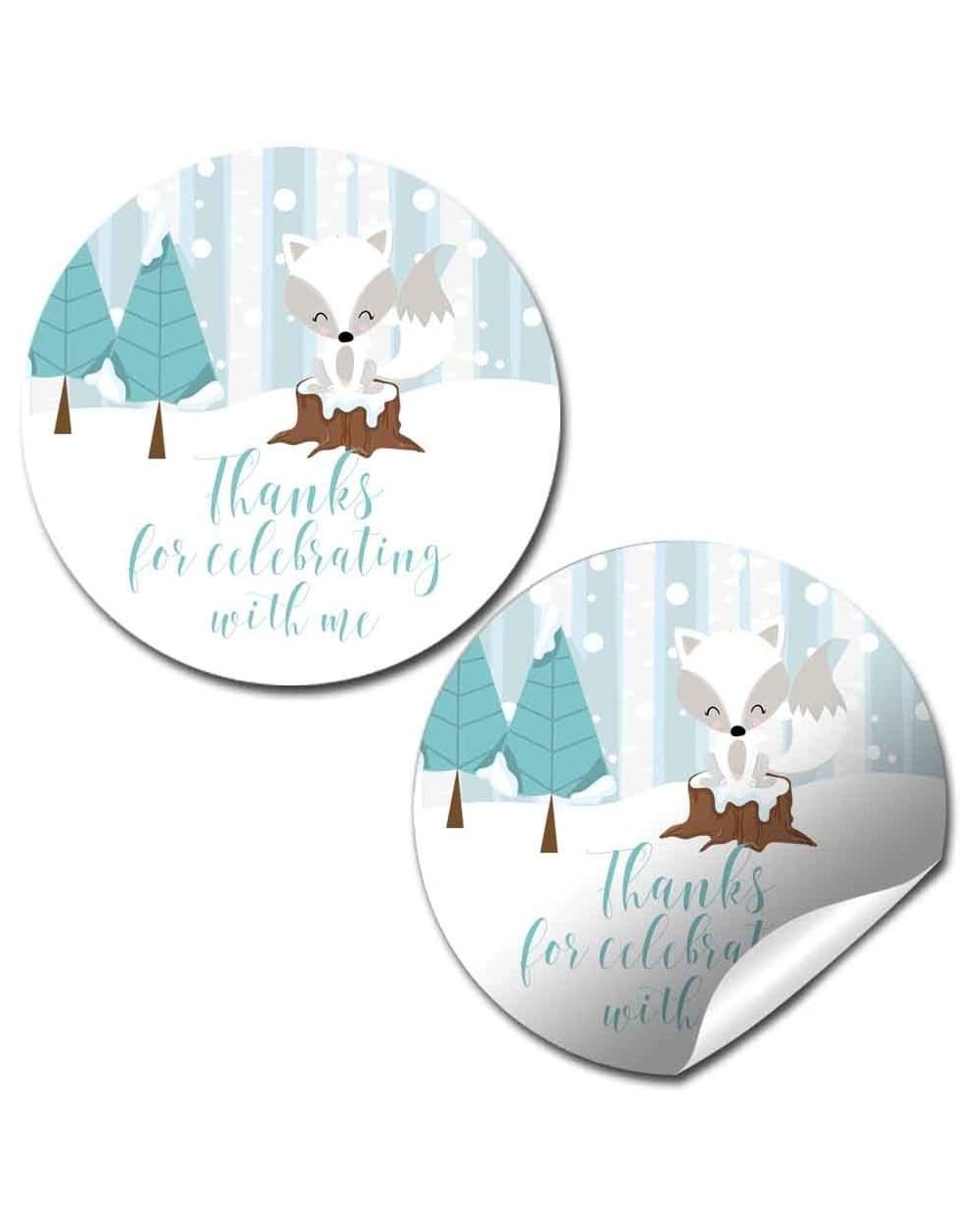 Favors Arctic Winter Fox Birthday Thank You Sticker Labels for Kids- 40 2" Party Circle Stickers by AmandaCreation- Great for...