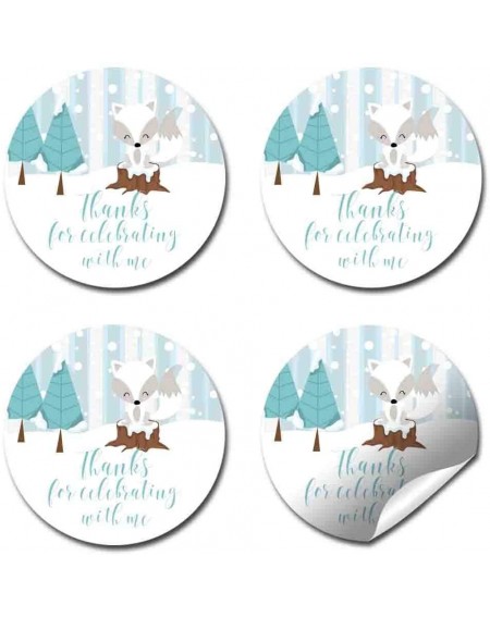 Favors Arctic Winter Fox Birthday Thank You Sticker Labels for Kids- 40 2" Party Circle Stickers by AmandaCreation- Great for...