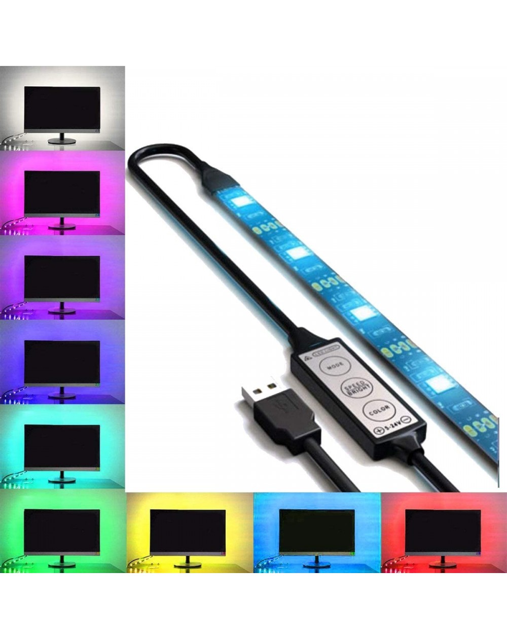 Indoor String Lights USB LED Lighting Strip for HDTV - Small (39in / 1m) - Multi-Color RGB - USB LED Backlight Strip with Dim...