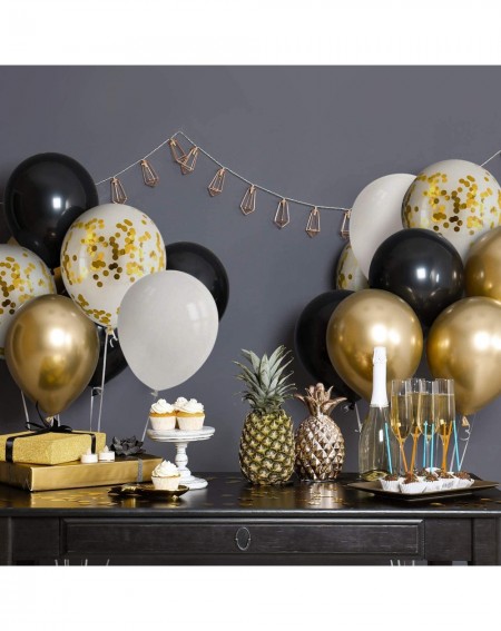 Balloons Black and Gold Confetti Latex Balloons - 60 Pack 12 Inch White Latex and Gold Metallic Party Balloon Set with 33Ft G...