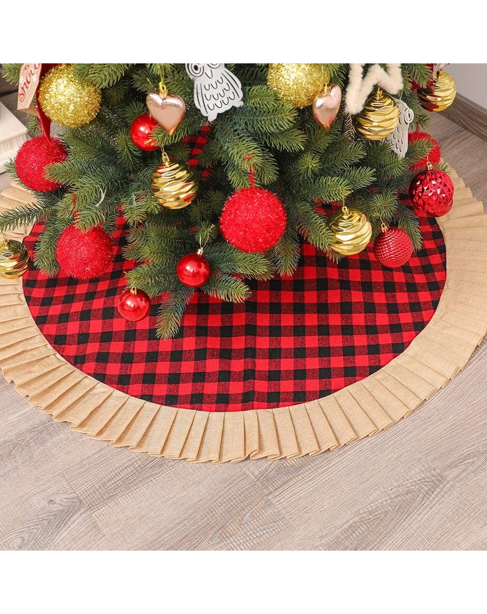 Tree Skirts Red Plaid Christmas Tree Skirt - Red 48 inch Tree Mat Adds A Joy- Peace and Lovely Atmosphere to The Decoration o...