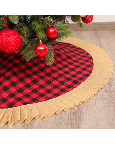 Tree Skirts Red Plaid Christmas Tree Skirt - Red 48 inch Tree Mat Adds A Joy- Peace and Lovely Atmosphere to The Decoration o...