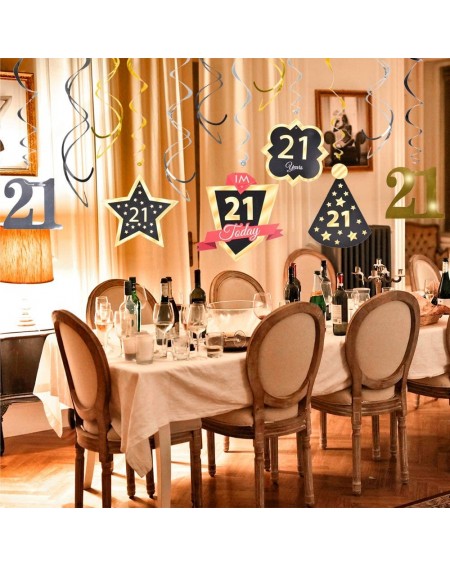 Centerpieces Ushinemi 21st Birthday Party Decorations- 21 Birthday Hanging Swirl Streamers Decor- Gold Silver and Black- 12pc...