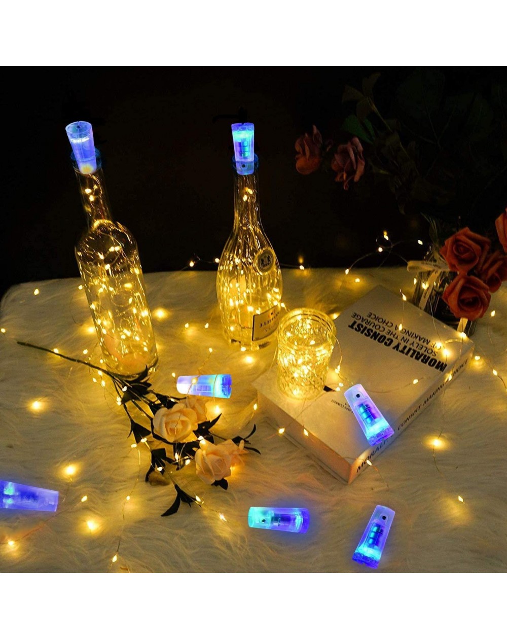 Indoor String Lights Wine Bottle Lights- 8 Modes 20 LED Battery Powered 6.6ft Silver Copper Wire Warm-White Fairy Mini String...