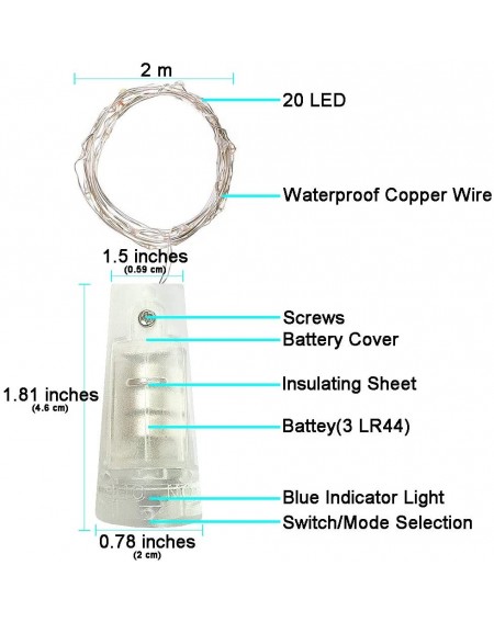 Indoor String Lights Wine Bottle Lights- 8 Modes 20 LED Battery Powered 6.6ft Silver Copper Wire Warm-White Fairy Mini String...