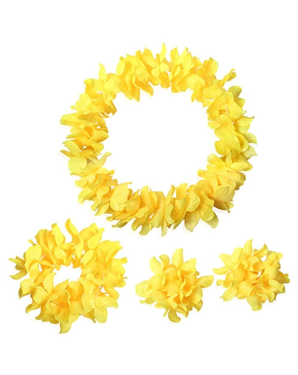 Favors 4 Pcs set Hawaiian Leis Jumbo necklaces bracelets headband - Yellow - CD12LTKN099 $9.53