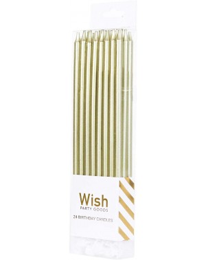 Cake Decorating Supplies 24 Count Extra Long Thin Candles with Holders for Parties- Birthday- Cakes- Cupcakes - Gold - Gold -...