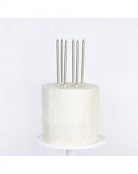 Cake Decorating Supplies 24 Count Extra Long Thin Candles with Holders for Parties- Birthday- Cakes- Cupcakes - Gold - Gold -...