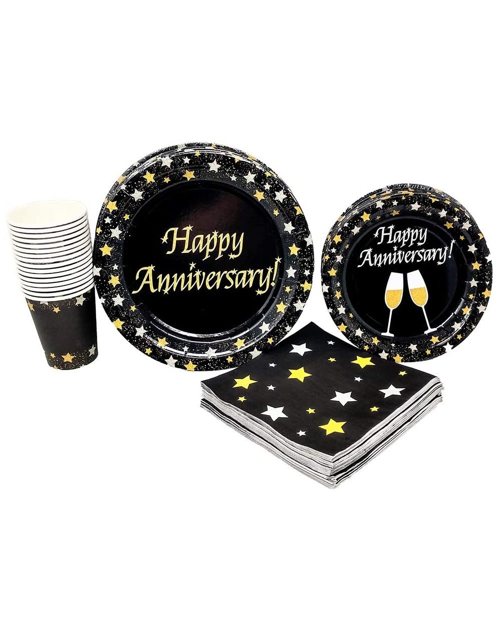 Party Packs Anniversary Party Supplies (65+ Pieces for 16 Guests!)- Milestone Celebration Kit- Anniversary Tableware Pack- Bl...