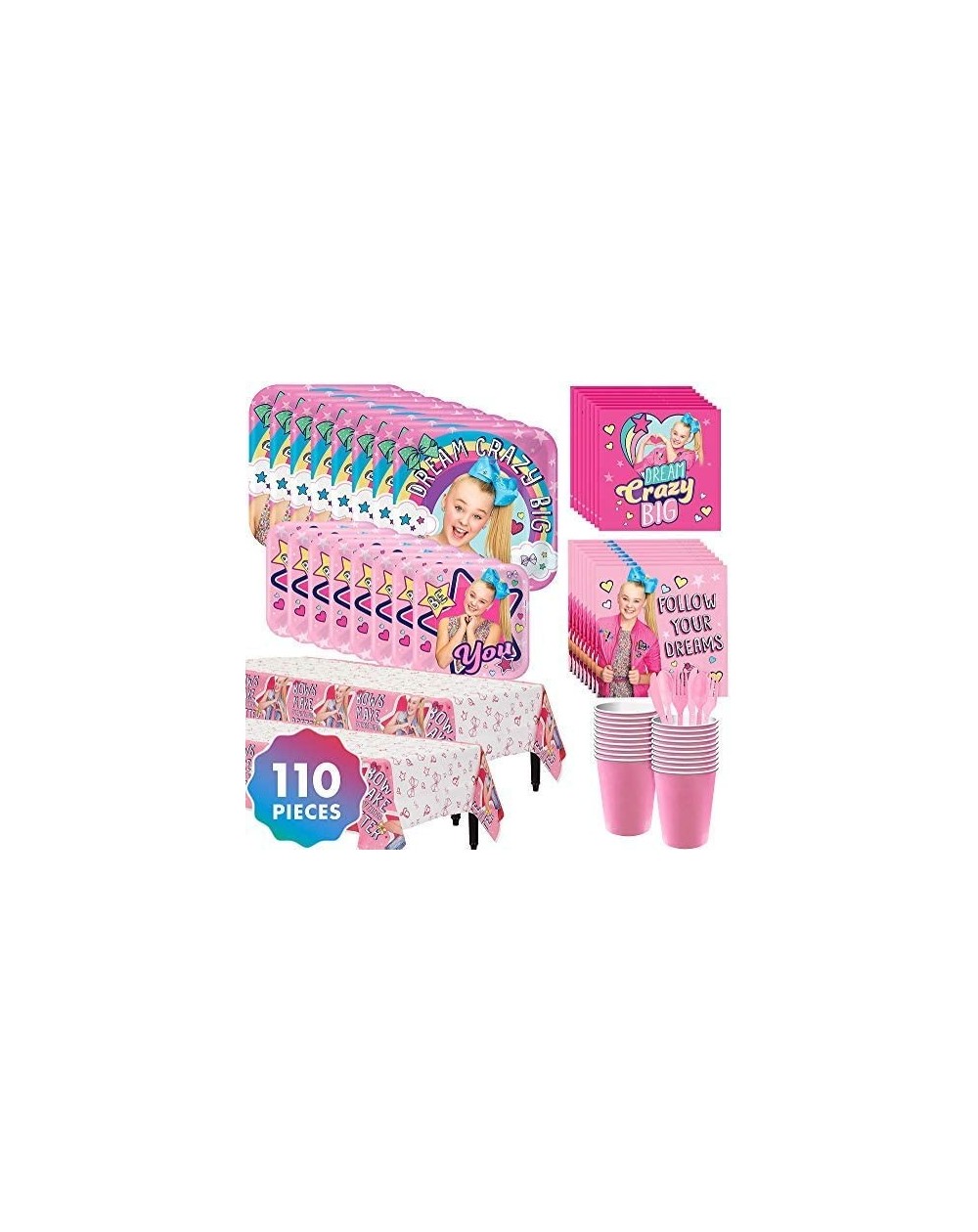 Party Packs JoJo Siwa Kids Birthday Party Supplies for 16 Guests- Includes Table Cover- Plates- Napkins- Cups- and Matching U...