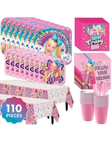 Party Packs JoJo Siwa Kids Birthday Party Supplies for 16 Guests- Includes Table Cover- Plates- Napkins- Cups- and Matching U...