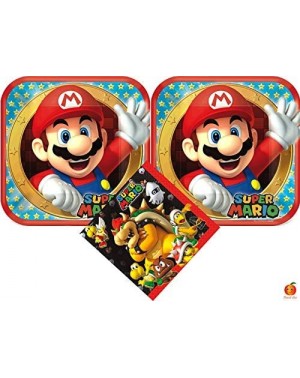 Party Packs Super Mario Birthday Party Supplies Bundle with Luncheon Plates and Napkins for 16 Guests - C4198LZCEH7 $20.51