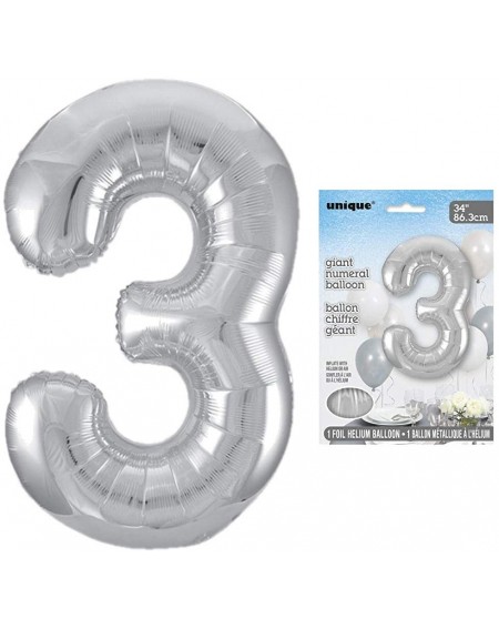 Balloons 34" Foil Silver Number 3 Balloon - 3 - CY12O2Y28S8 $10.89