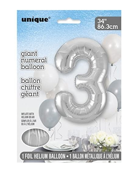 Balloons 34" Foil Silver Number 3 Balloon - 3 - CY12O2Y28S8 $10.89