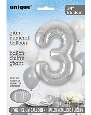 Balloons 34" Foil Silver Number 3 Balloon - 3 - CY12O2Y28S8 $10.89