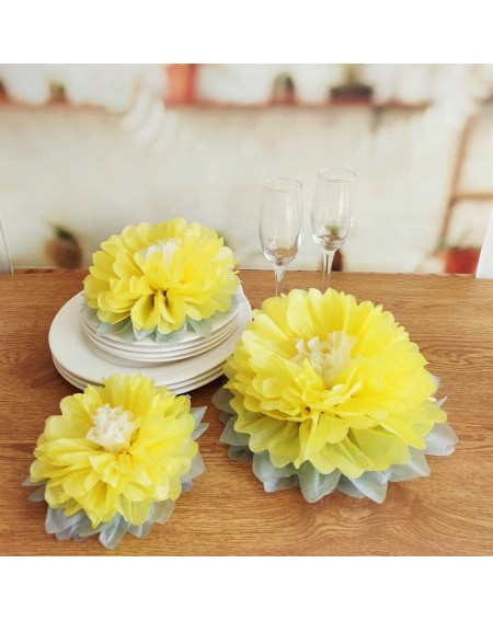 Tissue Pom Poms 9pcs Yellow Grey Tissue Paper Pom Poms Flower Wedding Party Home Birthday Nursery Decoration - Yellow - CU194...