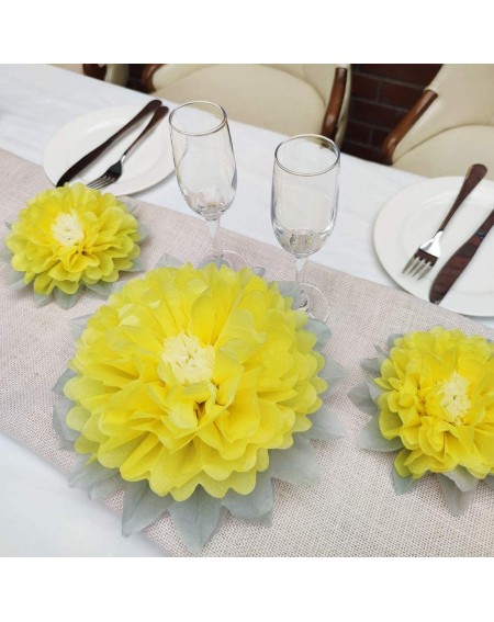 Tissue Pom Poms 9pcs Yellow Grey Tissue Paper Pom Poms Flower Wedding Party Home Birthday Nursery Decoration - Yellow - CU194...